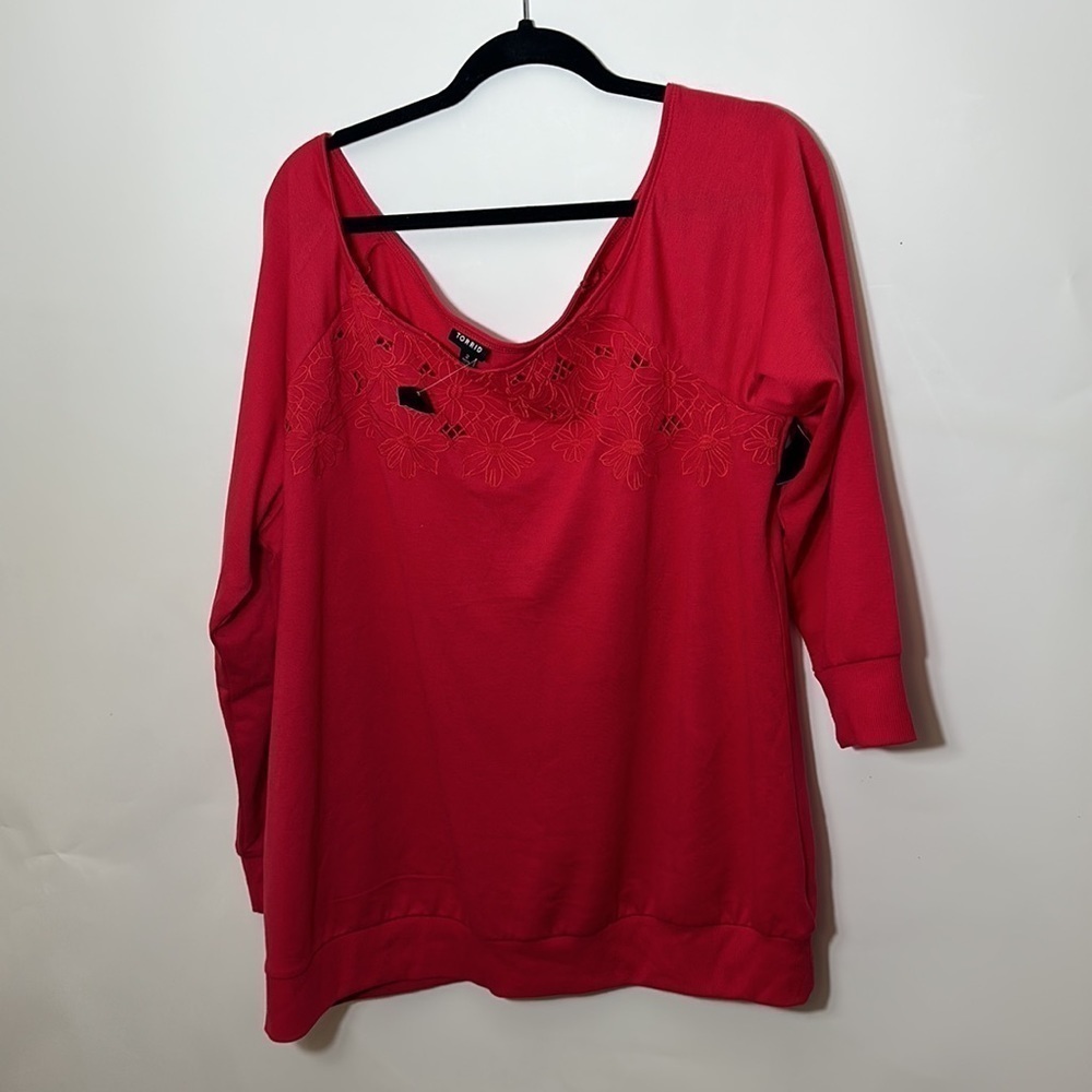 Torrid 2 OFF-SHOULDER Light WEIGHT FRENCH TERRY EMBROIDERED SWEATSHIRT - Picture 6 of 10